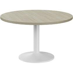 Fermo Round 1200mm Diameter Meeting Room Office Table With Arctic Oak Top White Trumpet Base on Productcaster.