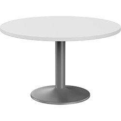 Fermo Round 1200mm Diameter Meeting Room Table With White Top Anthracite Trumpet Base on Productcaster.