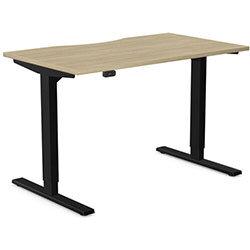 Zoom Electric Height Adjustable Sit Stand Office Desk Dual Purpose Reversible Scallop Top W1200xD700xH685-1185mm Urban Oak Top Black Frame on Productcaster.