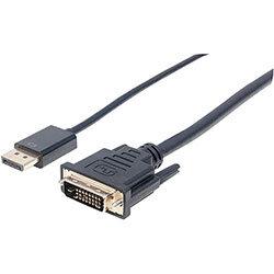 Manhattan DisplayPort 1.2a to DVI-D 24+1 Cable, 1080p@60Hz, 3m, Male to Male, Passive, Equivalent to Startech DP2DVIMM10, Compatible with DVD-D, Black on Productcaster.