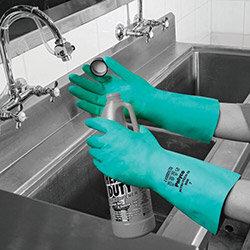 Polyco Nitri-Tech III Flock Lined Nitrile Synthetic Rubber Glove Size 7 Small Green 92-small on Productcaster.