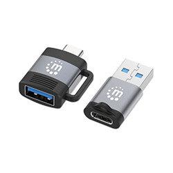 Manhattan 2-Piece Set: USB-C to USB-A and USB-A to USB-C Adapters, Male/Female conversions, 5 Gbps (USB 3.2 Gen1 aka USB 3.0), SuperSpeed USB, Black/ on Productcaster.