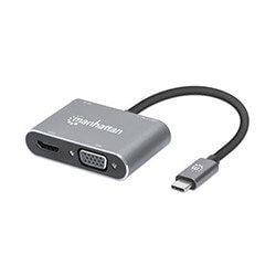 Manhattan USB-C Dock/Hub, Ports (x4): HDMI, USB-A, USB-C and VGA, With Power Delivery (87W) to USB-C Port (Note add USB-C wall charger and USB-C cable on Productcaster.