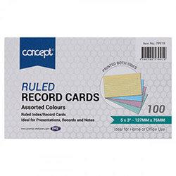 Concept Pkt.100 5"X3" Ruled Record Cards - Colour Pack of 12 on Productcaster.