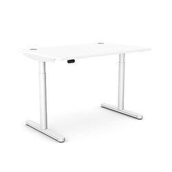 RoundE Electric Height Adjustable Rectangular Home Office Sit Stand Desk Portal Top W1200xD800xH650-1150mm White Top White Frame on Productcaster.