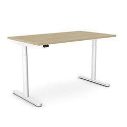 RoundE Electric Height Adjustable Rectangular Home Office Sit Stand Desk Portal Top W1400xD800xH650-1150mm Urban Oak Top White Frame on Productcaster.