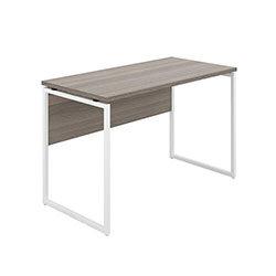 Modern Rectangular Desk with Grey Oak Top and White Square Metal Frame on Productcaster.