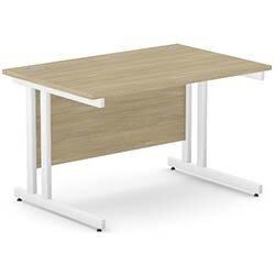 Office Desk White Double Cantilever Twin Leg Straight Desk Width 1200mm Urban Oak Ashford on Productcaster.