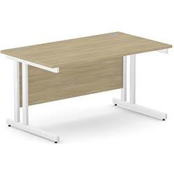 Office Desk White Double Cantilever Twin Leg Straight Desk Width 1400mm Urban Oak Ashford on Productcaster.