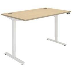 Core Sit Stand Desk 1400 x 800 Canadian Oak Top and white frame on Productcaster.