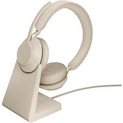 Jabra Evolve2 65, MS Stereo, Headset, Head-band, Office/Call center, Beige, Binaural, Bluetooth pairing, Play/Pause, Track <, Track >, Volume +,  on Productcaster.