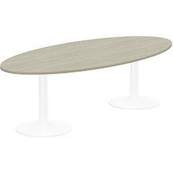 Kito W2500mmxD1200mm Arctic Oak Oval Boardroom Table With White Double Cylinder Trumpet Base - 8-10 Person Seating Capacity on Productcaster.