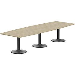 Kito W3500mmxD1200/1000mm Urban Oak Boat Shaped Boardroom Table With Black Triple Cylinder Base - 12-14 Person Seating Capacity on Productcaster.