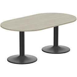 Kito W1800mmxD1000mm Arctic Oak D-End Boardroom Office Table With Black Double Cylinder Trumpet Base - 6-8 Person Seating Capacity on Productcaster.