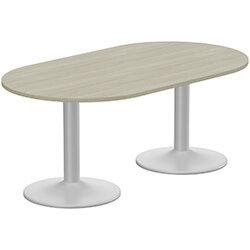 Kito W1800mmxD1000mm Arctic Oak D-End Boardroom Office Table With Silver Double Cylinder Trumpet Base - 6-8 Person Seating Capacity on Productcaster.