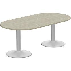 Kito W2000mmxD1000mm Arctic Oak D-End Boardroom Office Table With Silver Double Cylinder Trumpet Base - 6-8 Person Seating Capacity on Productcaster.