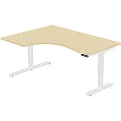 Height Adjustable Desk - Radial Left Hand Sit Stand Office Desk W1600xD1200/800xH620-1270mm Plain Maple Top White Frame - Leap , HuntOffice.ie on Productcaster.