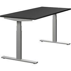 Height Adjustable Desk - Rectangular Sit Stand Office Desk Plain Top W1600xD700xH620-1270mm Graphite Top Silver Frame. on Productcaster.