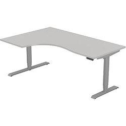 Height Adjustable Desk - Radial Left Hand Sit Stand Office Desk W1800xD1200/800xH620-1270mm Plain Grey Top Silver Frame - Leap on Productcaster.