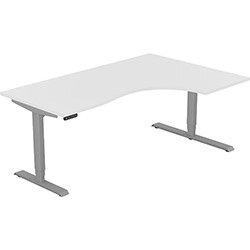 Height Adjustable Desk - Radial Right Hand Sit Stand Office Desk W1800xD1200/800xH620-1270mm Plain White Top Silver Frame - Leap on Productcaster.