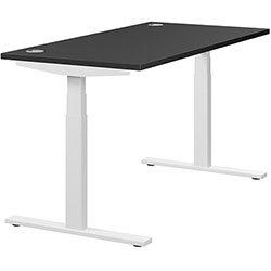 Height Adjustable Desk - Rectangular Sit Stand Office Desk Portal Top W1400xD700xH620-1270mm Graphite Top White Frame. on Productcaster.