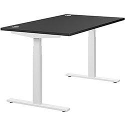 Height Adjustable Desk - Rectangular Sit Stand Office Desk Portal Top W1400xD800xH620-1270mm Graphite Top White Frame. on Productcaster.