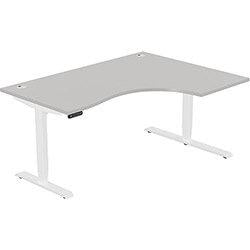 Height Adjustable Desk - Radial Right Hand Sit Stand Office Desk W1600xD1200/800xH620-1270mm Portal Grey Top White Frame - Leap on Productcaster.