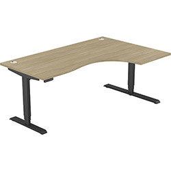 Height Adjustable Desk - Radial Right Hand Sit Stand Office Desk W1800xD1200/800xH620-1270mm Portal Urban Oak Top Black Frame - Leap on Productcaster.