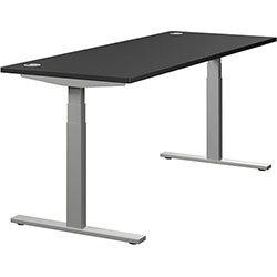 Height Adjustable Desk - Rectangular Sit Stand Office Desk Portal Top W1800xD700xH620-1270mm Graphite Top Silver Frame. on Productcaster.