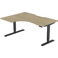 Height Adjustable Desk - Radial Left Hand Sit Stand Office Desk W1600xD1200/800xH620-1270mm Scallop Urban Oak Top Black Frame - Leap on Productcaster.