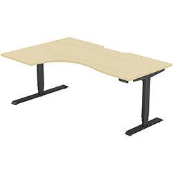 Height Adjustable Desk - Radial Left Hand Sit Stand Office Desk W1800xD1200/800xH620-1270mm Scallop Maple Top Black Frame - Leap on Productcaster.