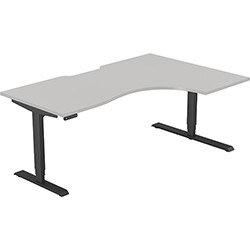 Height Adjustable Desk - Radial Right Hand Sit Stand Office Desk W1800xD1200/800xH620-1270mm Scallop Grey Top Black Frame - Leap on Productcaster.