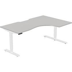 Height Adjustable Desk - Radial Right Hand Sit Stand Office Desk W1800xD1200/800xH620-1270mm Scallop Grey Top White Frame - Leap on Productcaster.