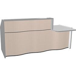 Wave Modern Design Straight Reception Desk White Counter Top with Right Low Level Section & Beige Matte Front W1776xD1034xH1103mm on Productcaster.