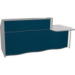 Wave Modern Design Straight Reception Desk White Counter Top with Right Low Level Section & Dark Blue Matte Front W1776xD1034xH1103mm on Productcaster.