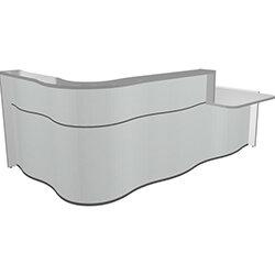 Wave Modern Design Curved Reception Desk White Counter Top with Right Low Level Section & Grey Matte Front W2780xD1807xH1103mm on Productcaster.