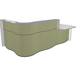 Wave Modern Design Curved Reception Desk White Counter Top with Right Low Level Section & Avocado Matte Front W2780xD1807xH1103mm on Productcaster.