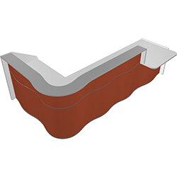 Wave Modern Design L-Shaped Reception Desk with White Counter Top and Red Matte Front on Productcaster.