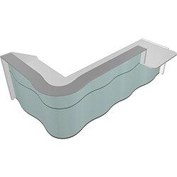 Wave Modern L-Shaped Reception Desk with White Counter Top and Sky Blue Matte Front on Productcaster.