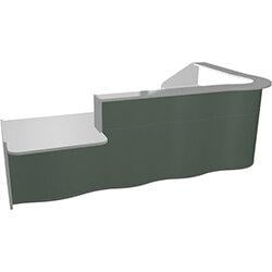 Wave Modern L-Shaped Reception Desk with White Counter Top, Left Low Level Section & Matte Front on Productcaster.