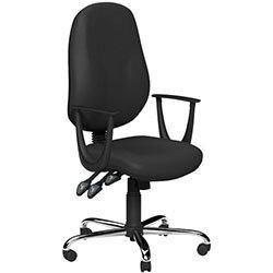 O.B Series Office Chair Leather Look Seat Chrome Base & Fixed Arms Black on Productcaster.