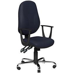 O.B Series Office Chair Leather Look Seat Chrome Base & Fixed Arms Navy on Productcaster.