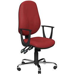 O.B Series Office Chair Leather Look Seat Chrome Base & Fixed Arms Red on Productcaster.