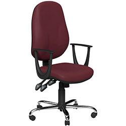 O.B Series Office Chair Leather Look Seat Chrome Base & Fixed Arms Maroon on Productcaster.