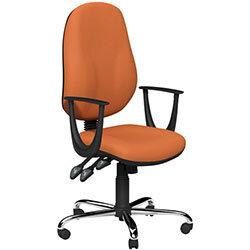 O.B Series Office Chair Leather Look Seat Chrome Base & Fixed Arms Orange on Productcaster.