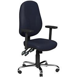 O.B Series Office Chair Leather Look Seat Chrome Base & Adjustable Arms Navy on Productcaster.