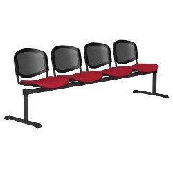 OI Series 4-Seater Bench With Black Mesh Back & Fabric Upholstered Seat Red E090 on Productcaster.