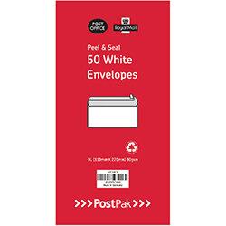 Pack of 50 Envelopes Dl Peel & Seal White 80Gsm on Productcaster.