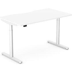 Height Adjustable Desk - Rectangular Home Office Sit Stand Desk Dual Purpose Scallop Top W1400xD800xH650-1150mm White Top White Frame. on Productcaster.