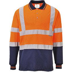 Portwest S279 Two-Tone Long Sleeved Polo Shirt Orange & Navy 3XL on Productcaster.